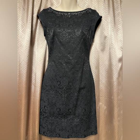 Black Dress with Pattern and Rhinestone Neckline - Picture 1 of 2